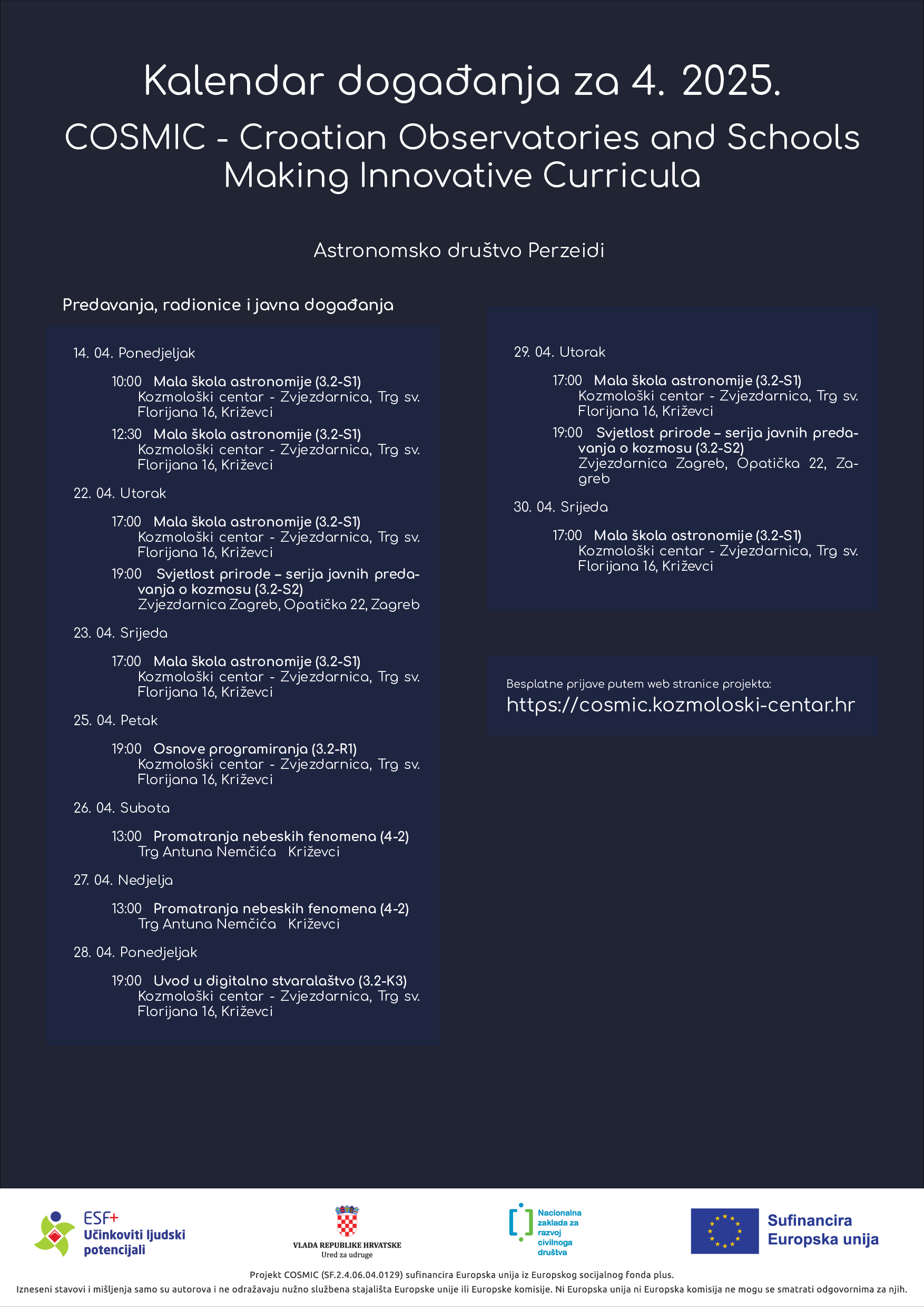 Kalendar događanja za 4. 2025.