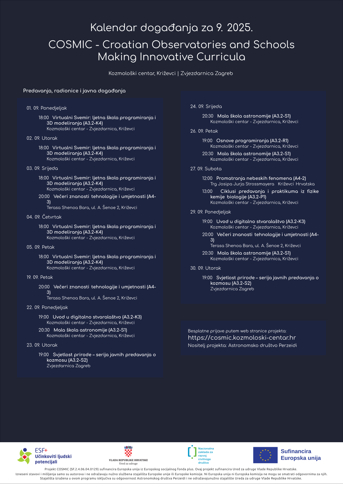 Kalendar događanja za 2025-09